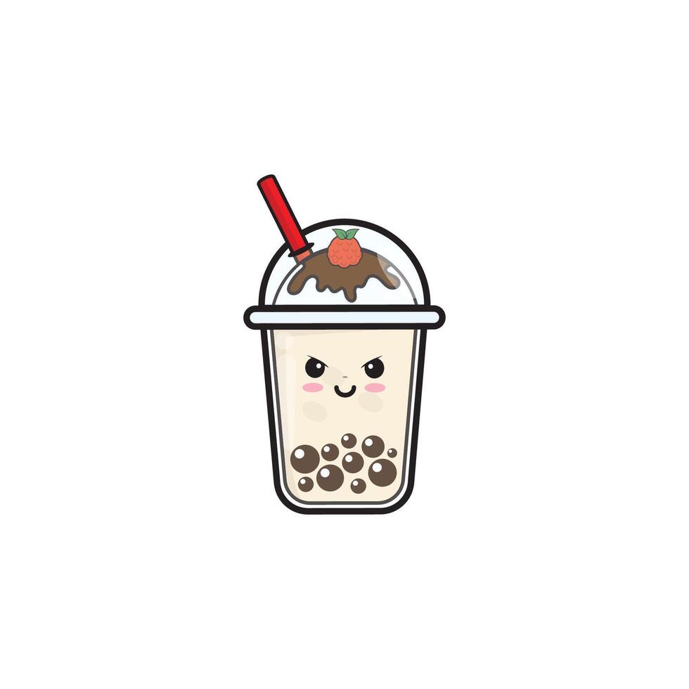 enojado burbuja té boba linda diseño vector