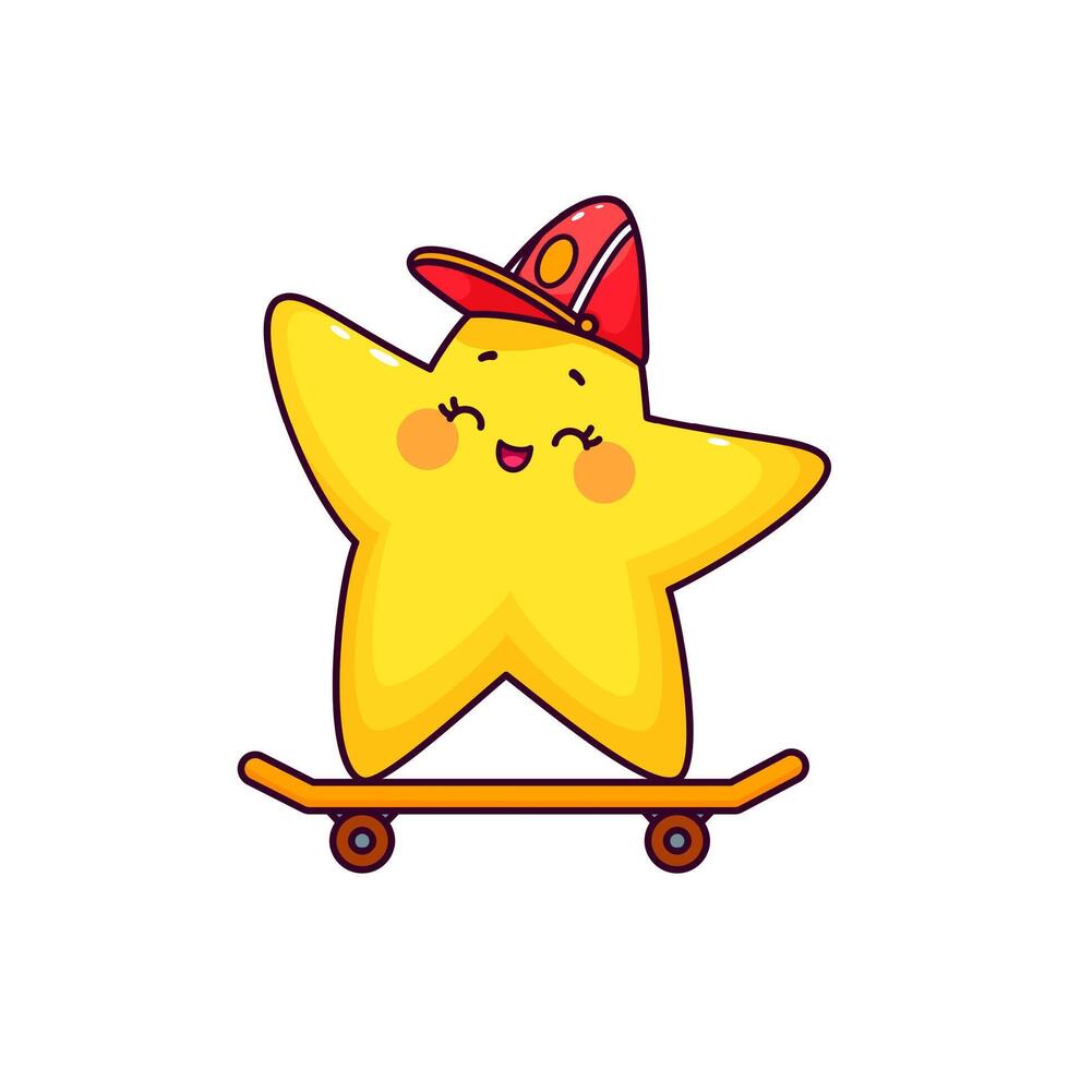 dibujos animados linda kawaii estrella skater personaje vector