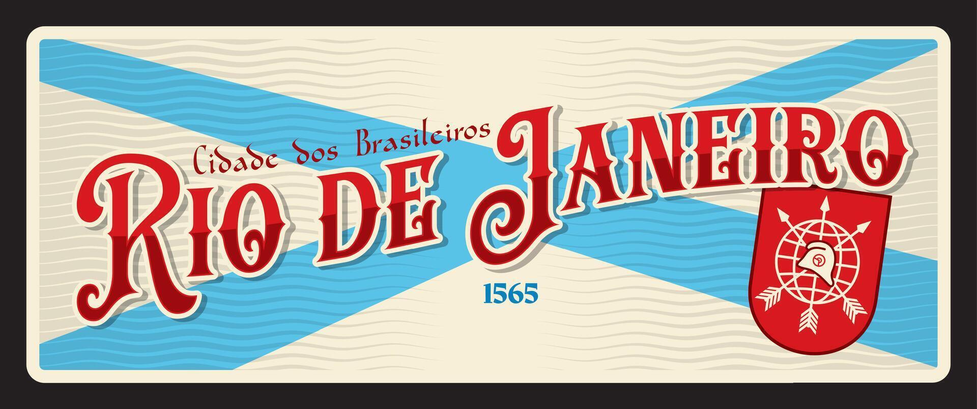 rio Delaware janeiro retro viaje lámina, brasileño ciudad vector