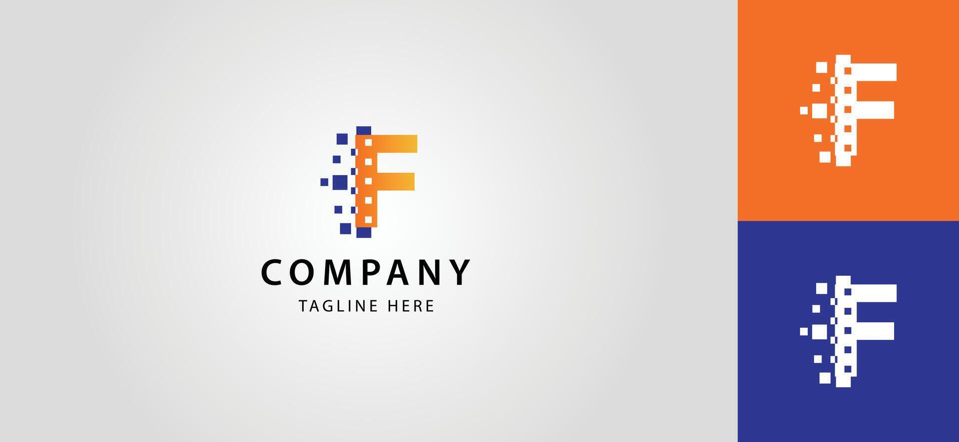 F Initial Letter Logo Design with Digital Pixels in Blue Color. F letter logo with Pixel Eroded. vector