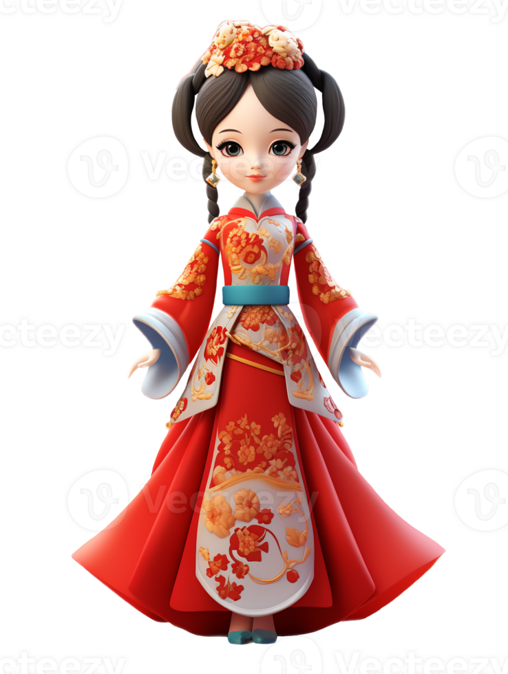 AI generated Doll in national Chinese costume isolated png