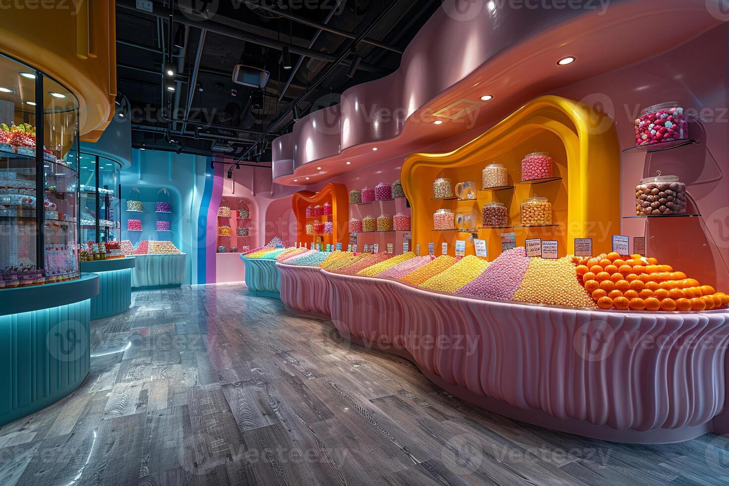 AI Generated Colorful candy store with playful displays and bright photo