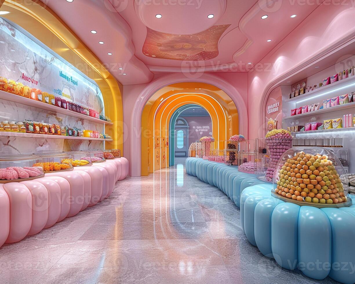 AI Generated Colorful candy store with playful displays and bright photo