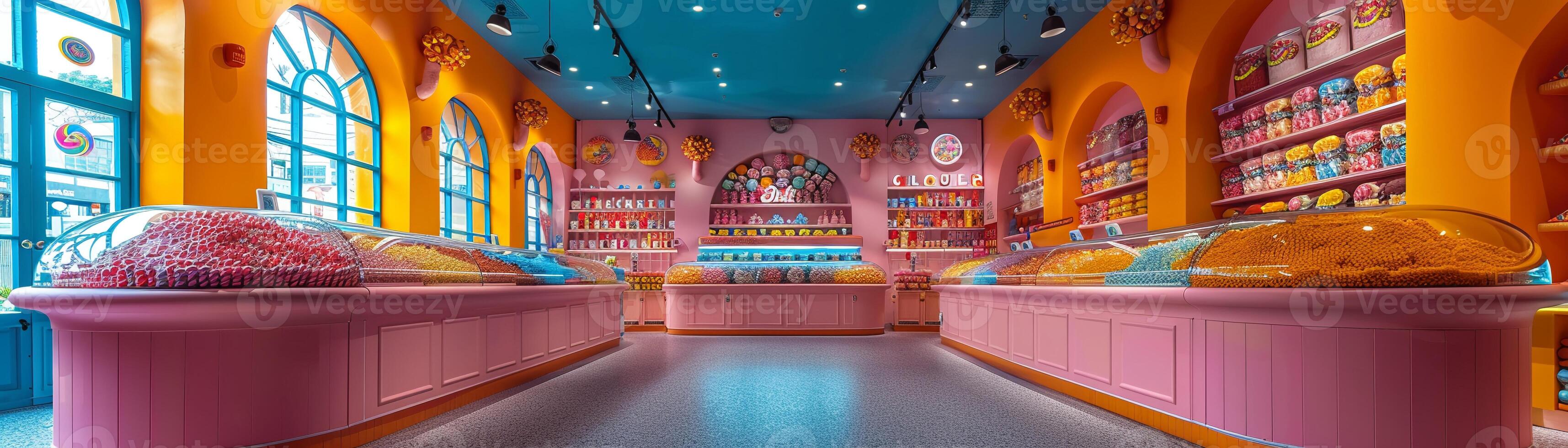 AI Generated Colorful candy store with playful displays and bright photo