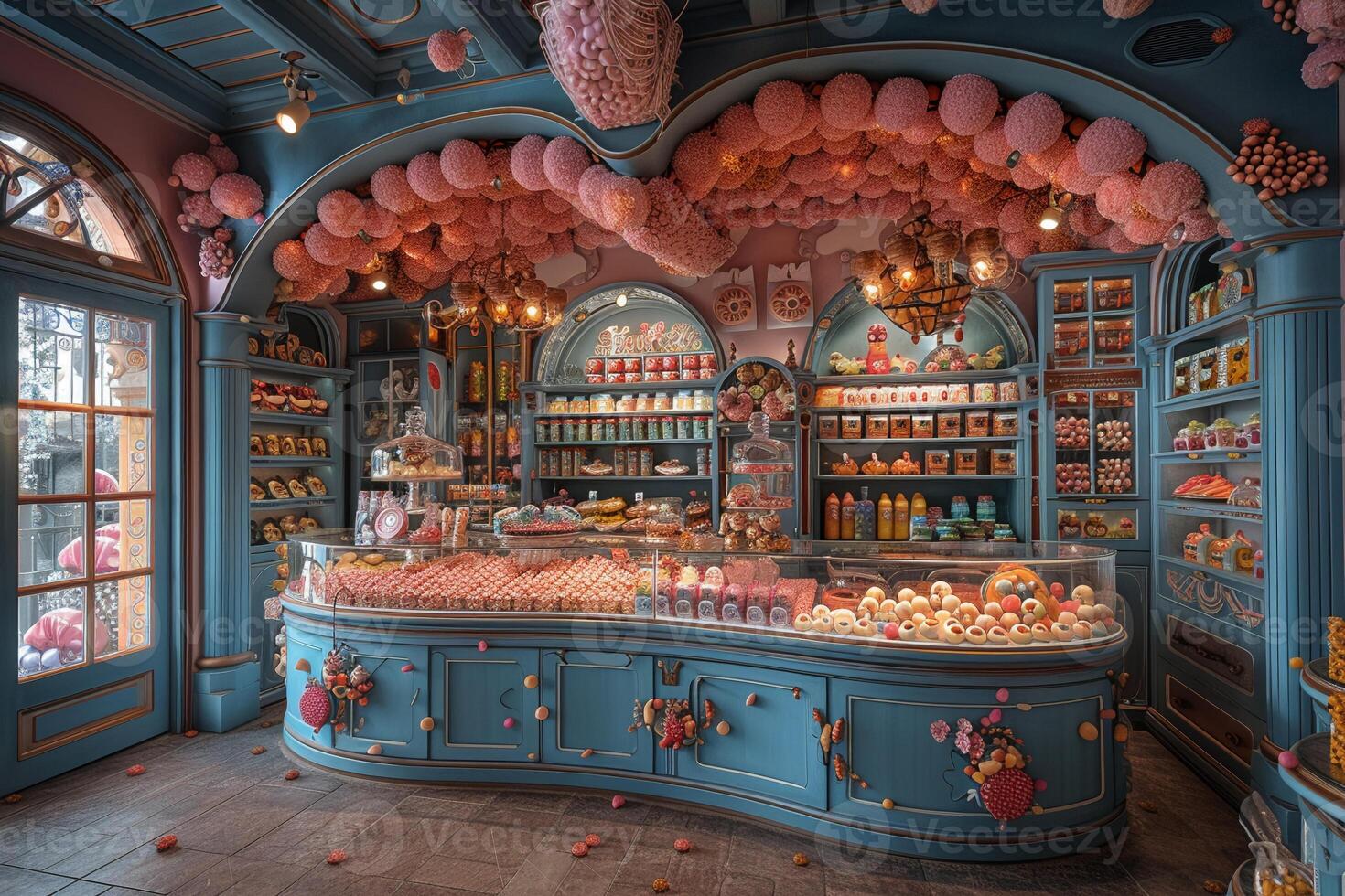 AI Generated Colorful candy store with playful displays and bright photo
