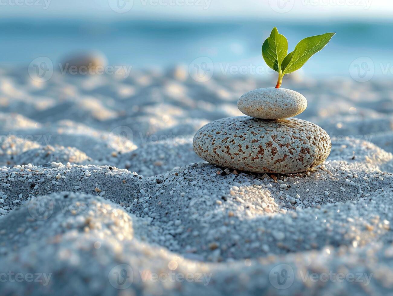AI Generated Minimalist Zen garden with raked sand and simple photo
