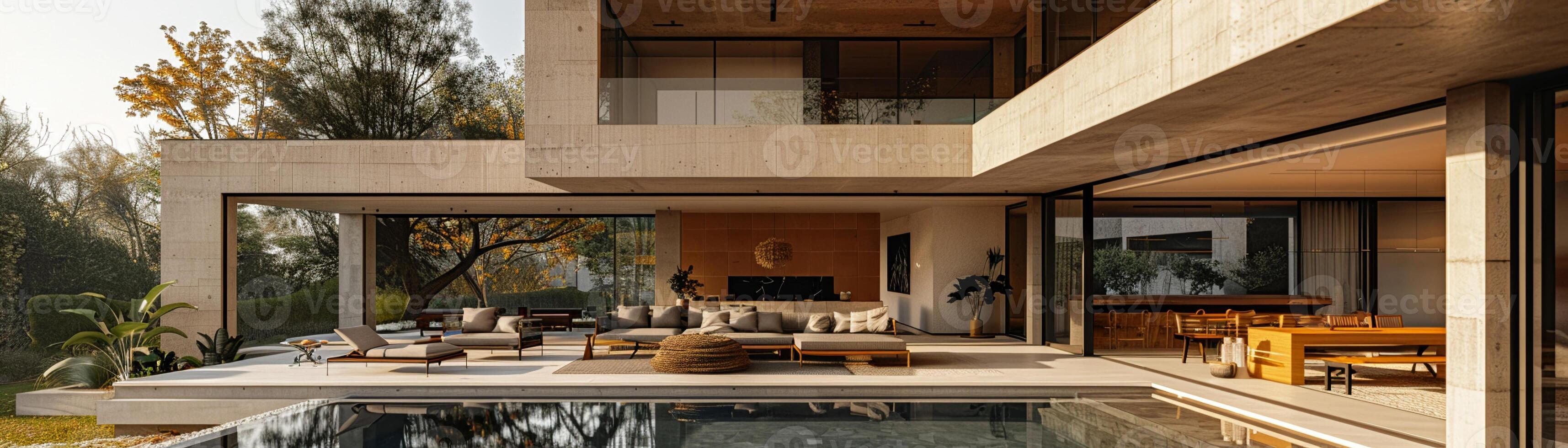 AI Generated Modernist villa with open spaces natural light photo