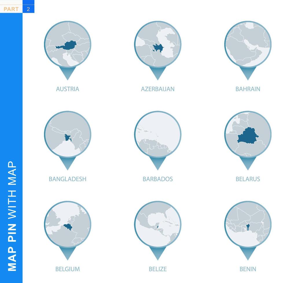 colección de mapa alfiler con detallado mapa y vecino países vector