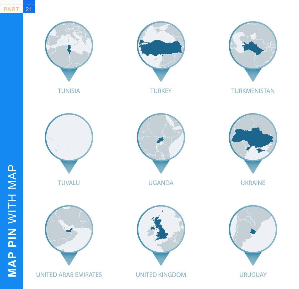 Collection of map pin with detailed map and neighboring countries vector