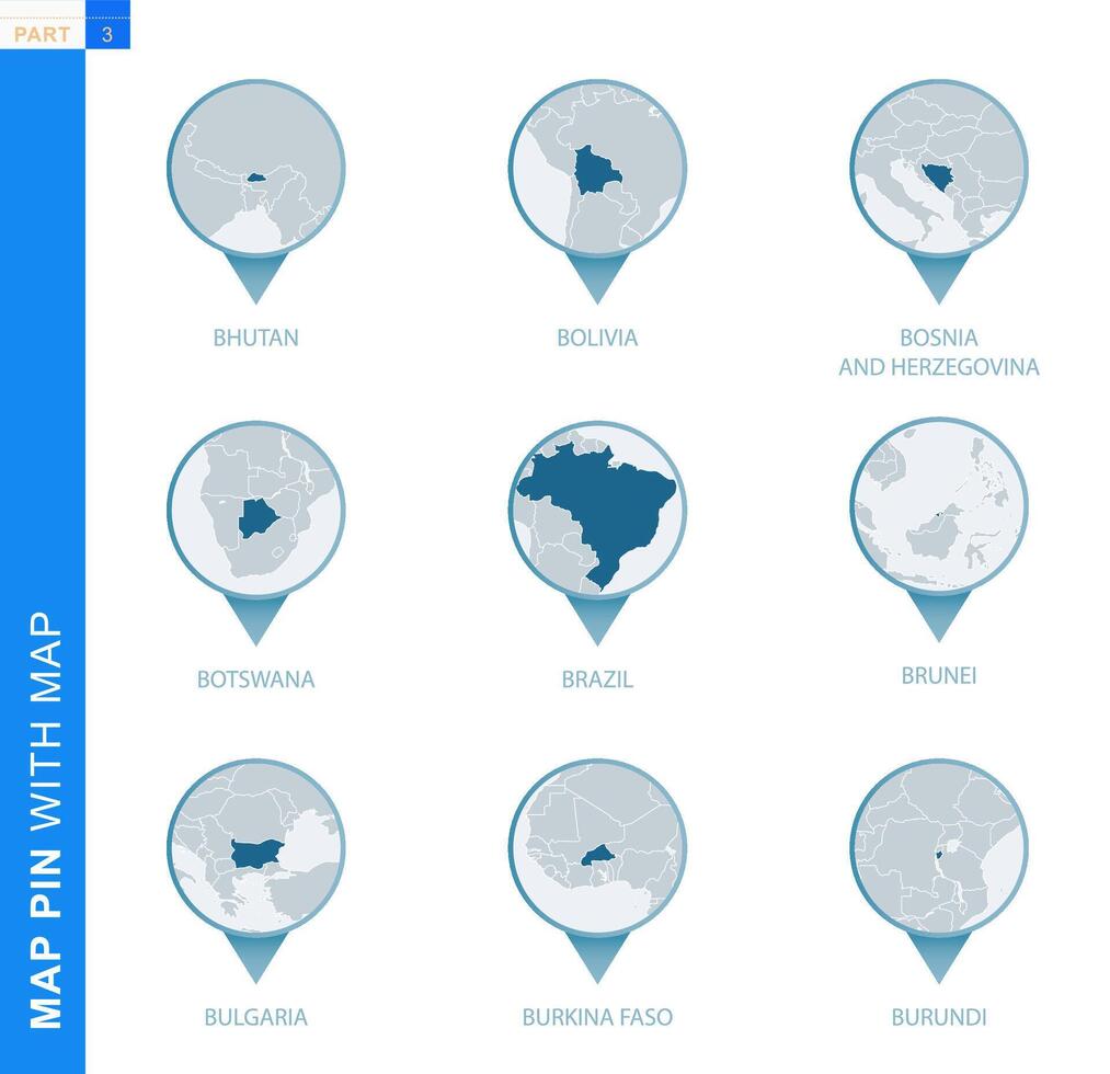 Collection of map pin with detailed map and neighboring countries vector