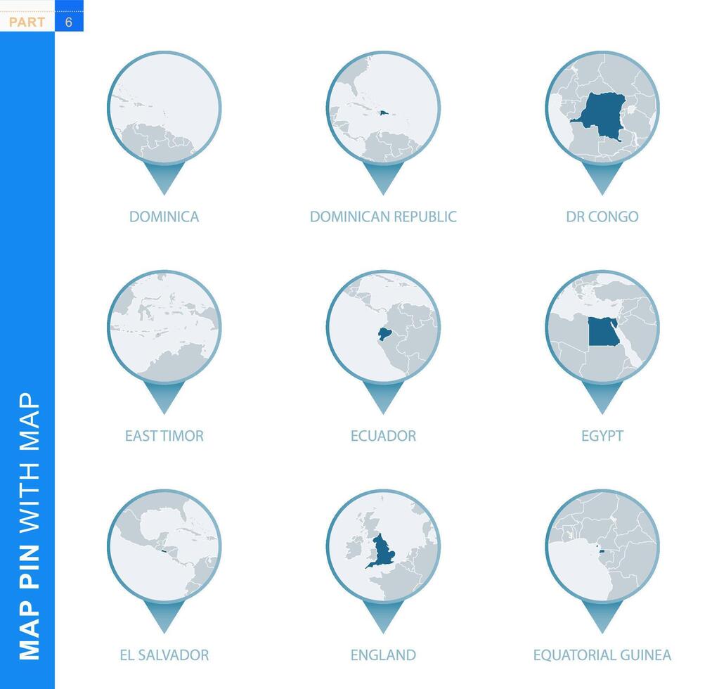 Collection of map pin with detailed map and neighboring countries vector