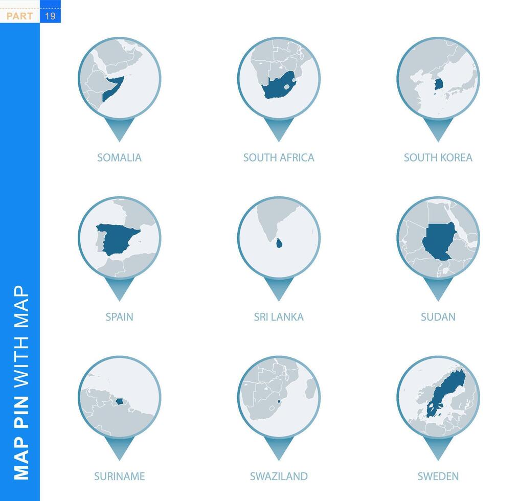 colección de mapa alfiler con detallado mapa y vecino países vector