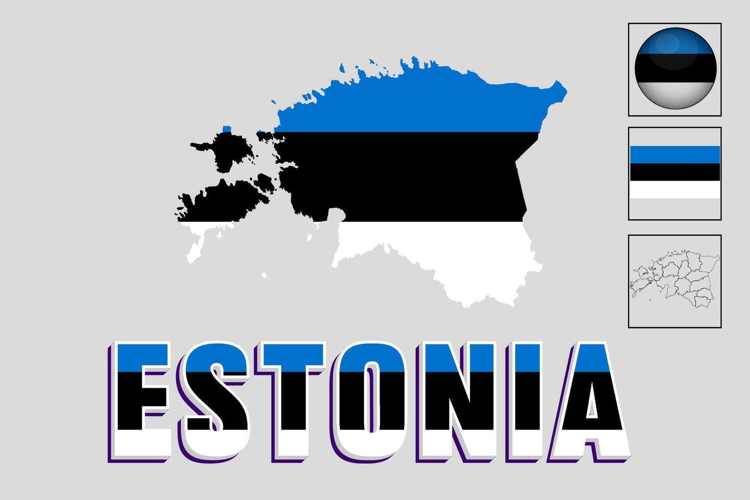 Vector illustration of the Estonian flag and map