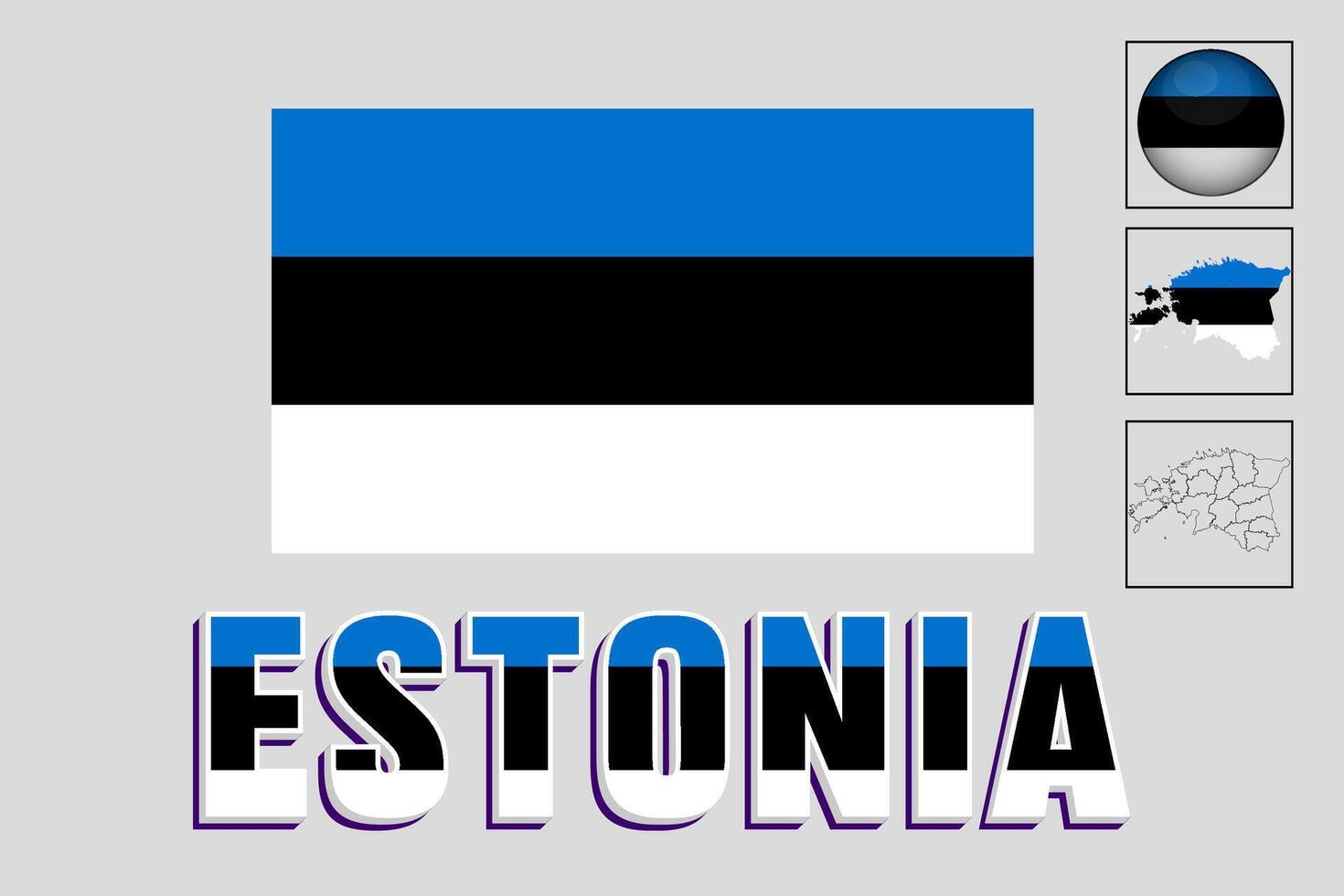 Vector illustration of the Estonian flag and map