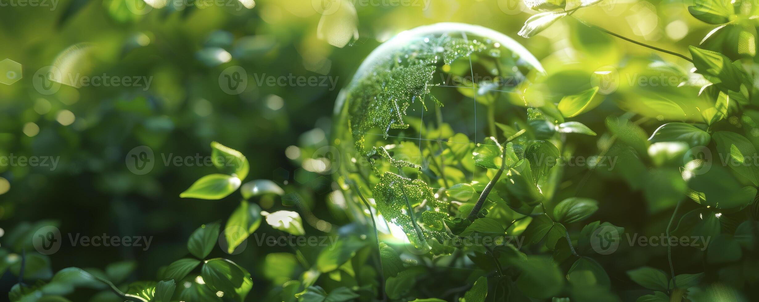AI generated Green Globe. Environmental Sustainability with Icons of ESG, CO2 Reduction, Circular Economy, and Net Zero Technology. Promoting Sustainable Business Practices in Harmony with Nature. photo