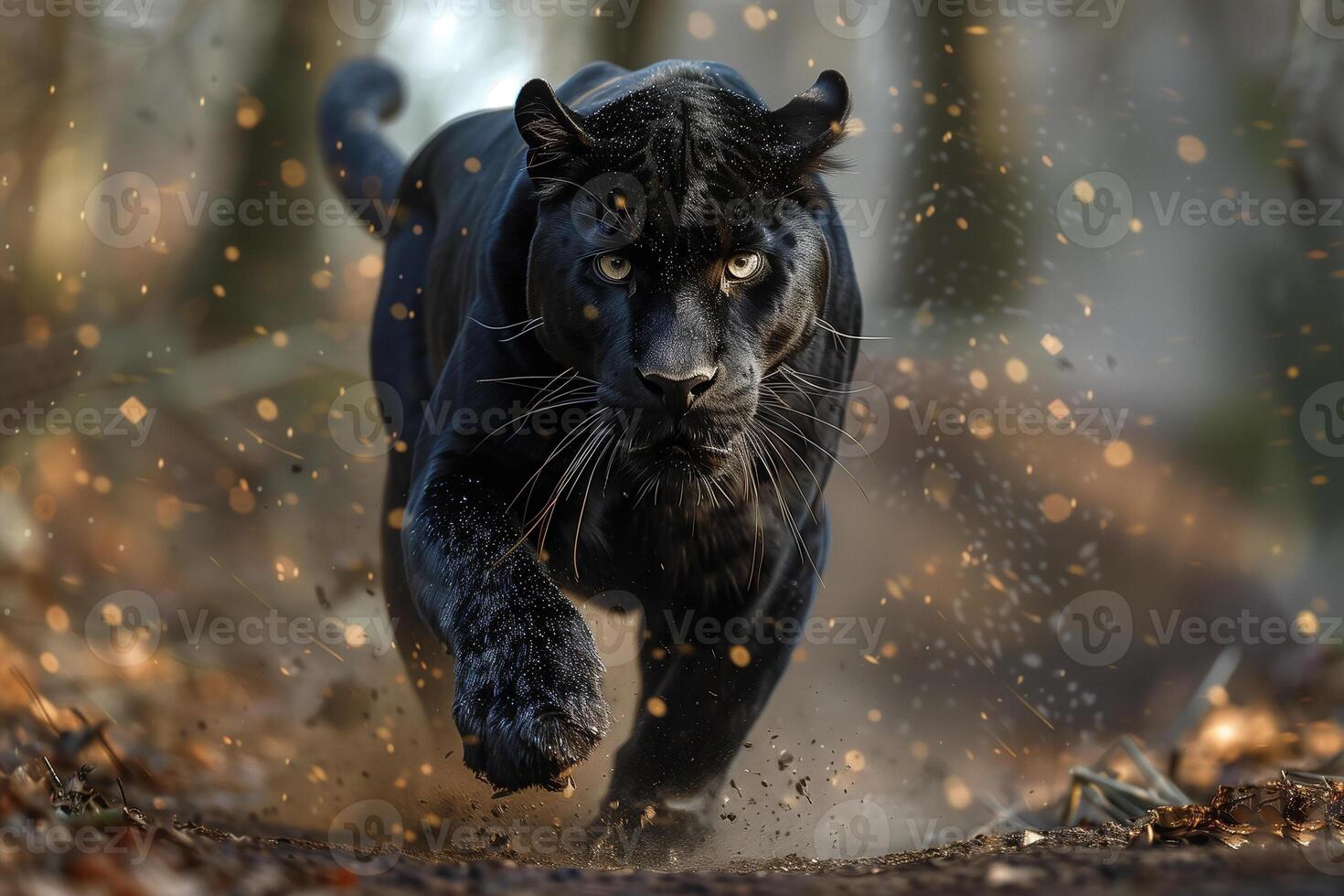 AI generated Black panther in tropical rainforest.Generative Ai photo