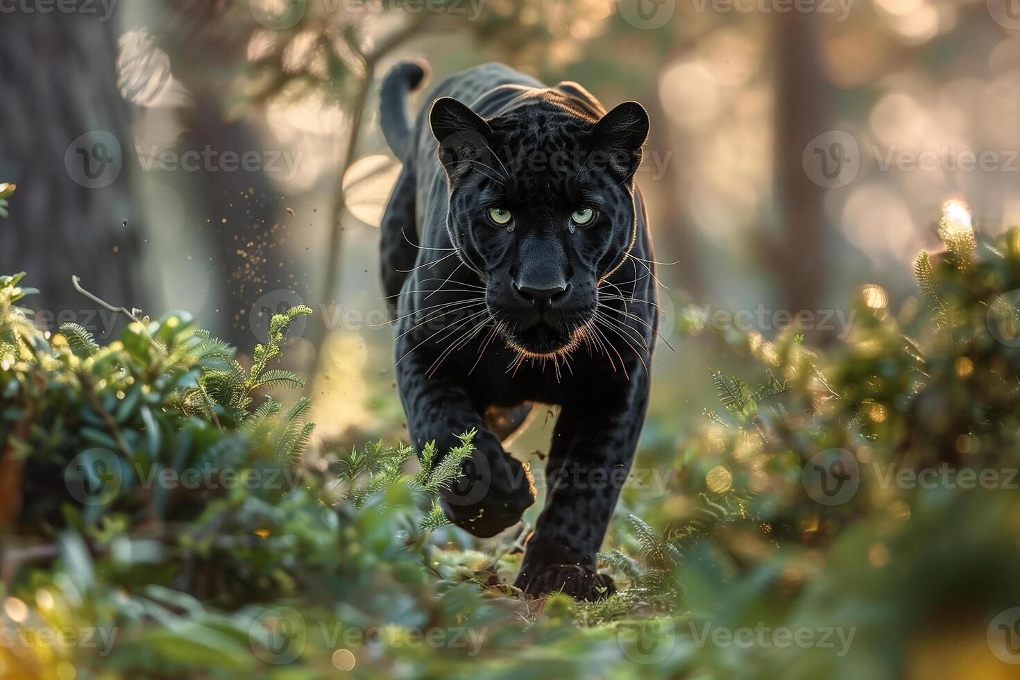 AI generated Black panther in tropical rainforest.Generative Ai photo