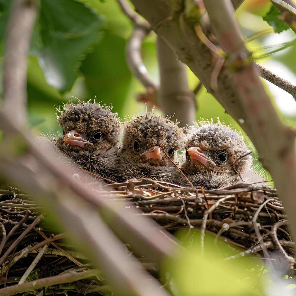 AI generated Chubby baby birds in a nest photo