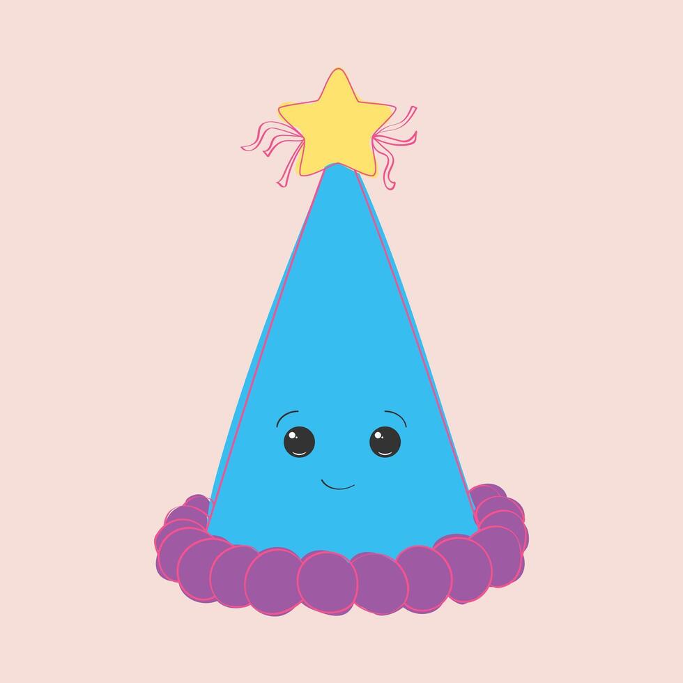 A hand-painted blue cone-shaped birthday hat with a star on top. The hat is festive and celebratory, perfect for a birthday party or special occasion vector