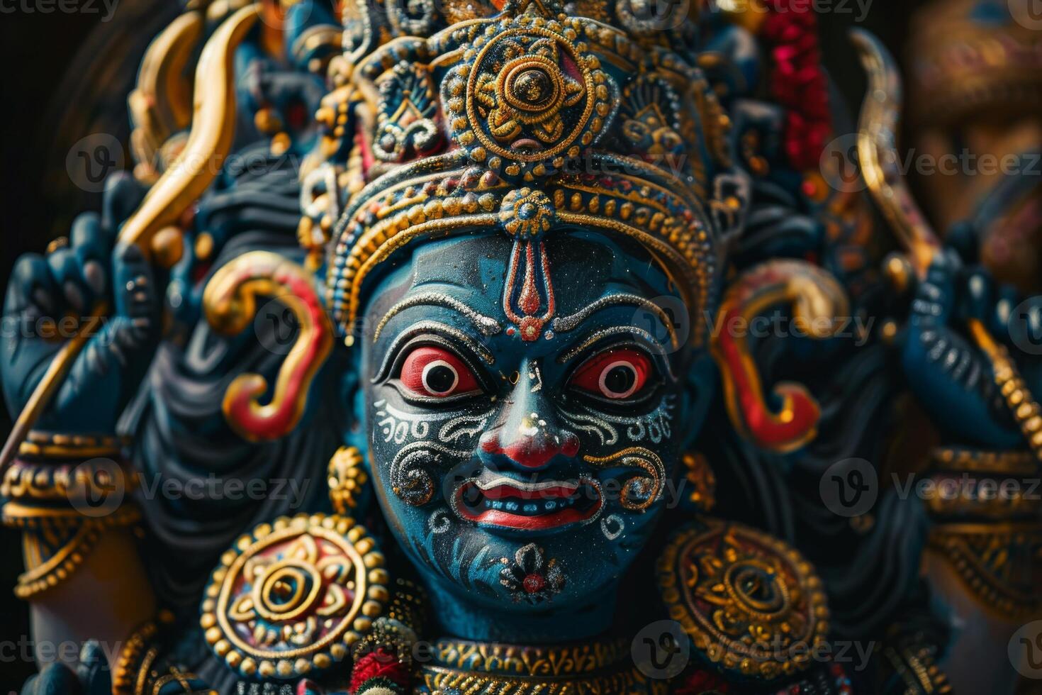 AI generated Kali Hindu goddess sculpture depicting the fierce deity of Hinduism in traditional Indian art photo