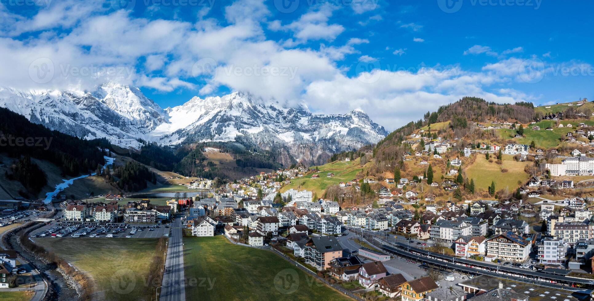 Engelberg, a Swiss Alps Resort, boasts Snowy Peaks and a quaint Alpine Town. photo