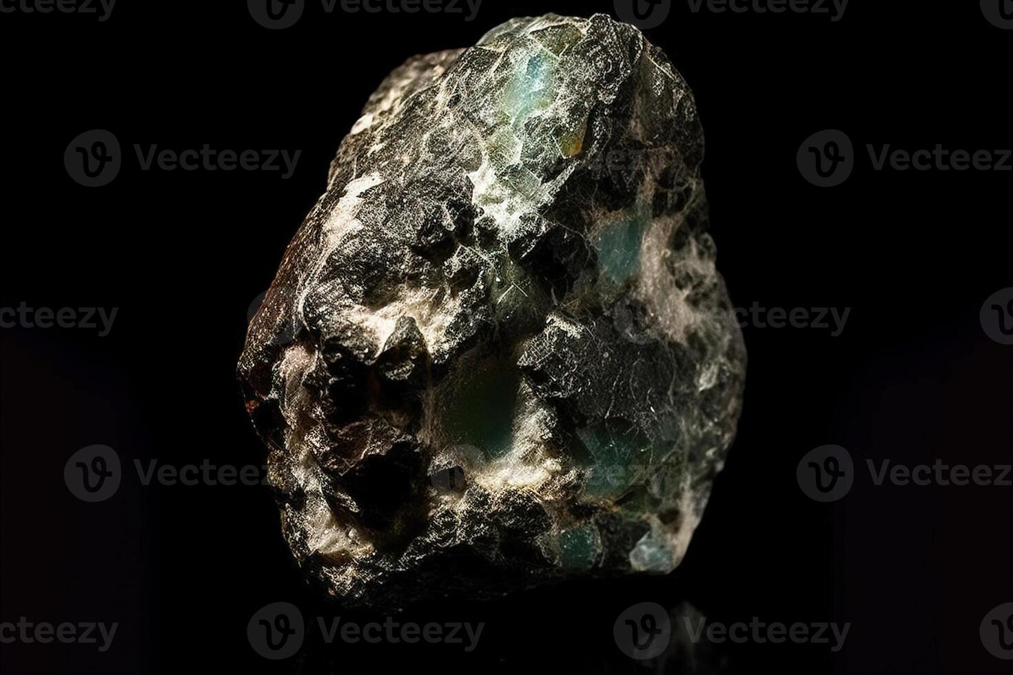 AI generated Baratovite is a rare precious natural stone on a black background. AI generated. Header banner mockup with space. photo