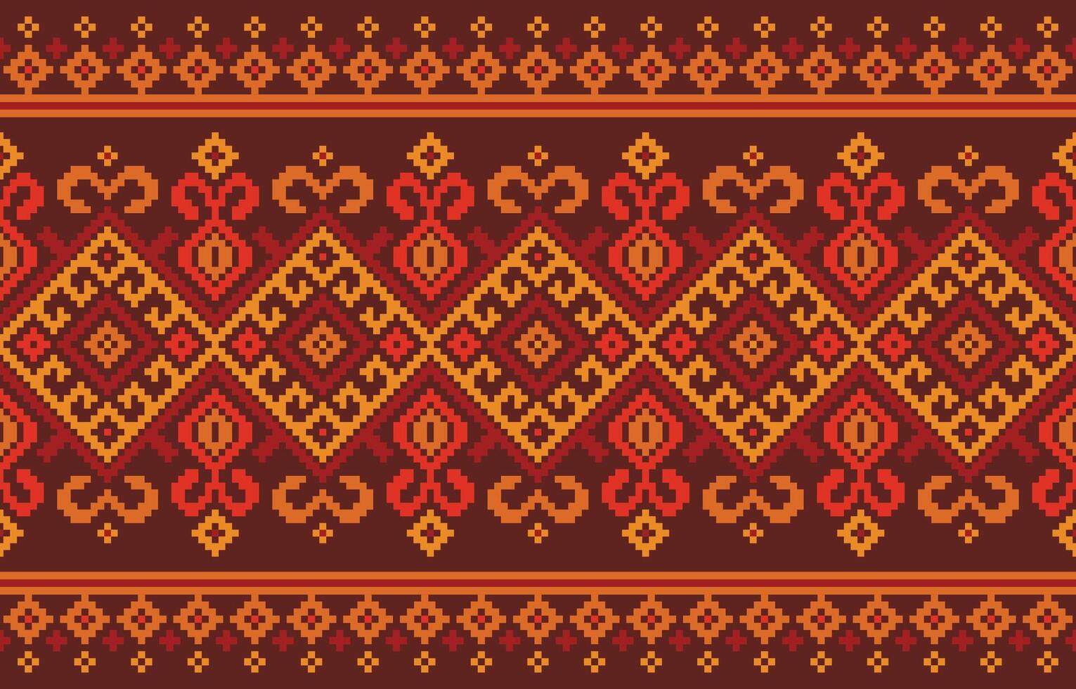 Geometric seamless pattern in shades of brown, orange, and yellow.Design for embroidery,print,Saree,Patola,Sari,Dupatta,Pixel,Ikat,texture,clothing,wrapping,decoration,carpet. vector