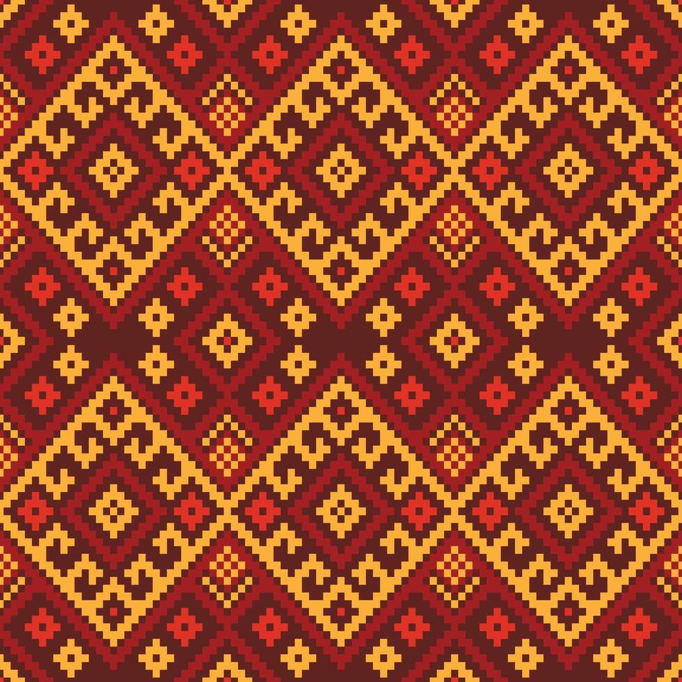 Fabric design featuring an ethnic pattern of geometric shapes. Design for embroidery,print,Saree,Patola,Sari,Dupatta,Pixel,Ikat,texture,clothing,wrapping,decoration,carpet. vector