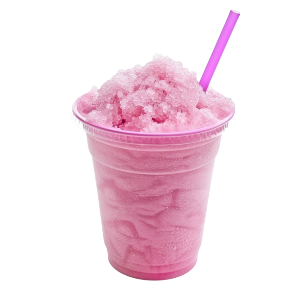 AI generated Pastel Pink Slushier Drink Cup with a Curly Straw, Perfect for Cooling Down on a Summer Day, Isolated on Transparent Background generative AI png