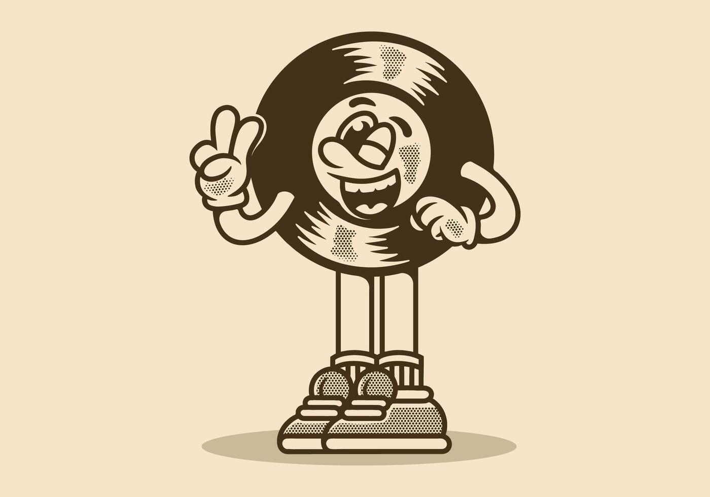 linda mascota personaje de un Clásico vinilo con mano formando paz símbolo vector