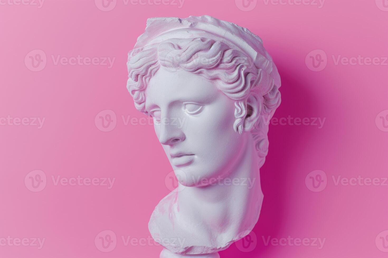 AI generated Apollos plaster head on a pink background. Retro art. photo