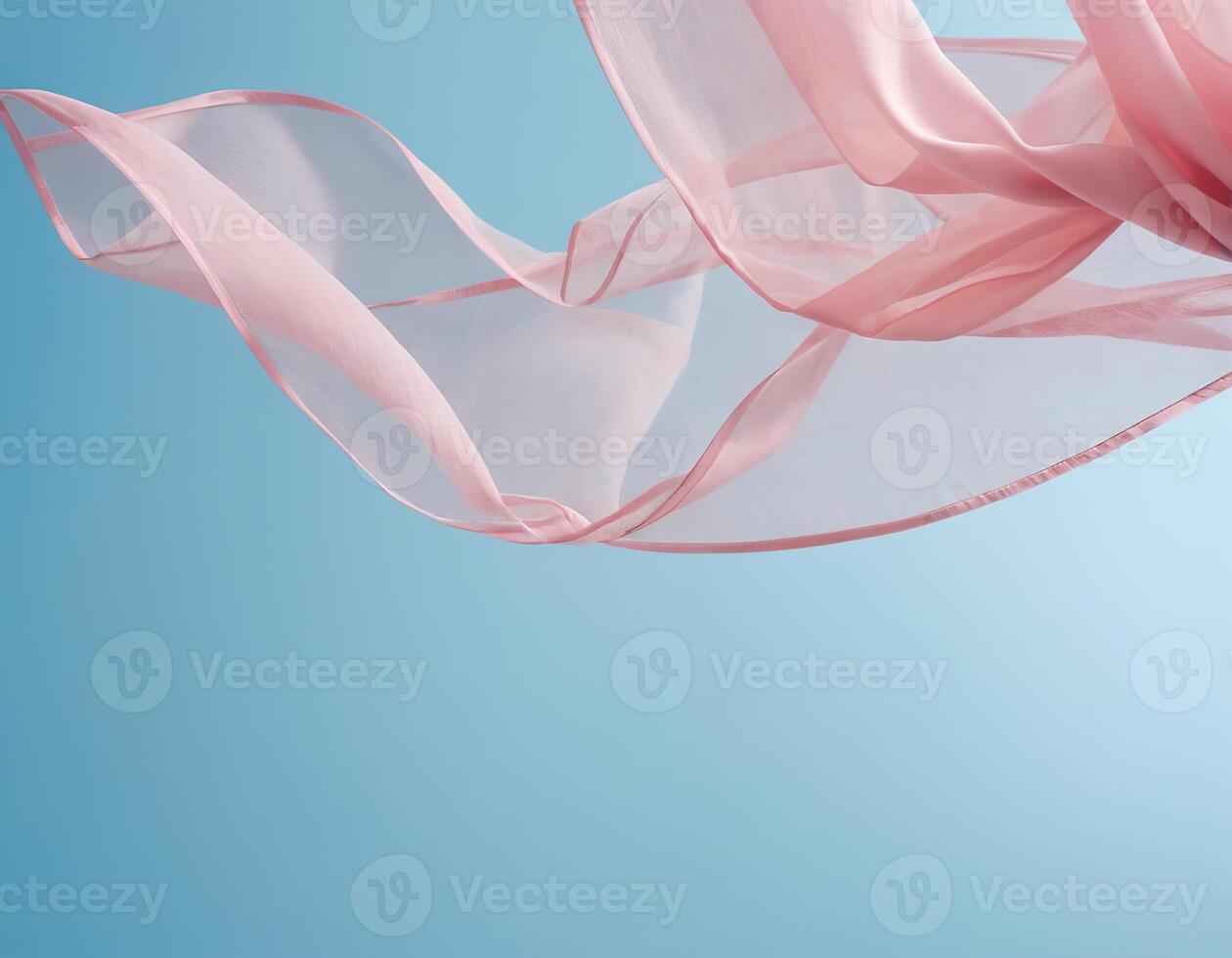 AI generated Flying pink fabric wave on blue background and illuminated by sunlight photo