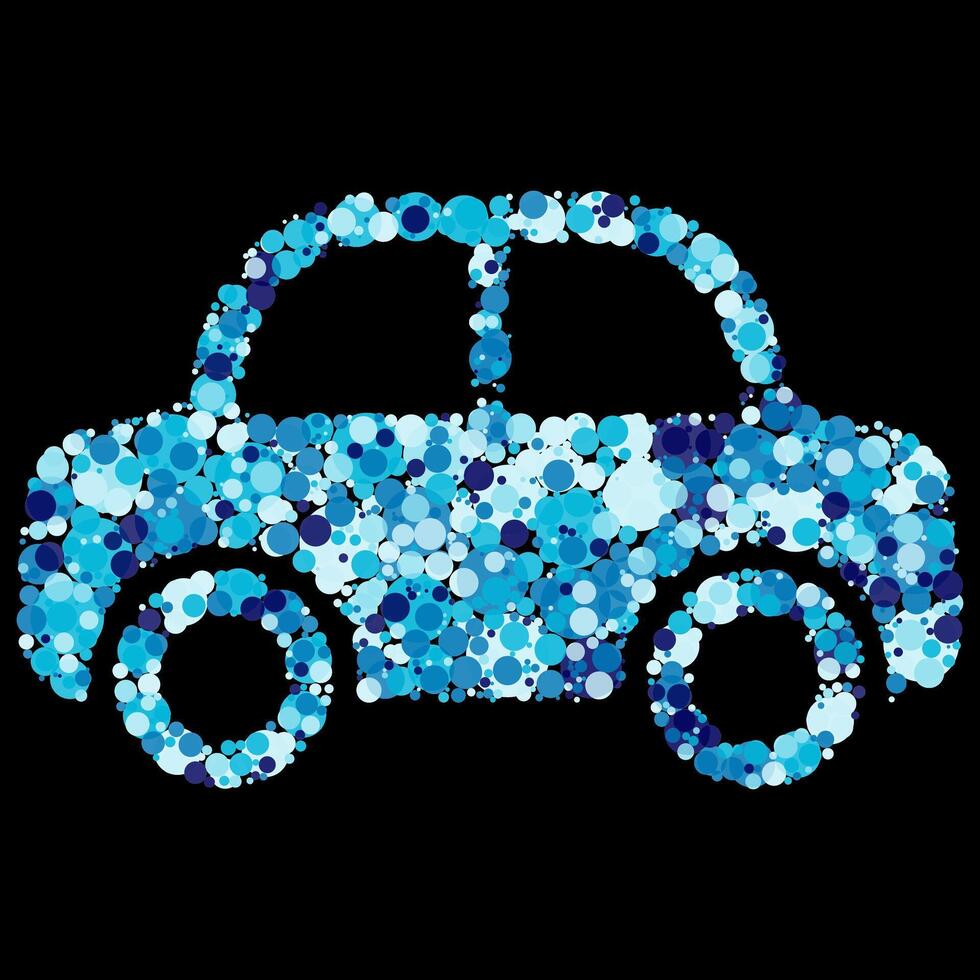 Abstract Blue Dot Mosaic Car Illustration on Black Background shades bubbles vector
