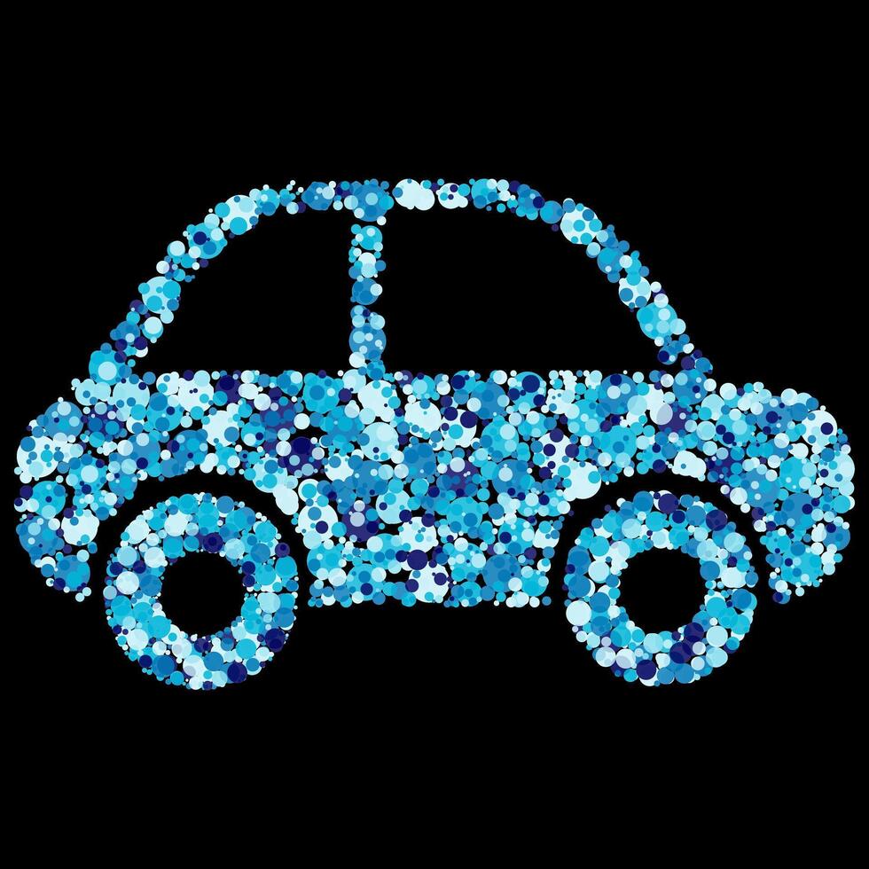 Abstract Blue Dot Mosaic Car Illustration on Black Background shades bubbles vector