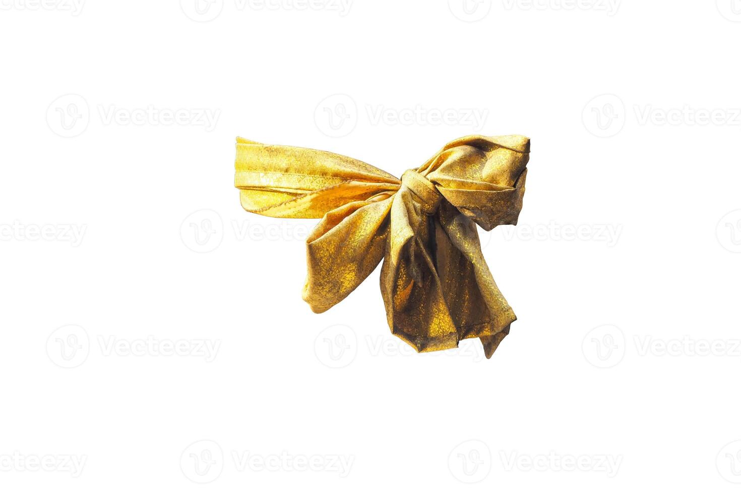 Golden Christmas Bow Isolated on White bg photo