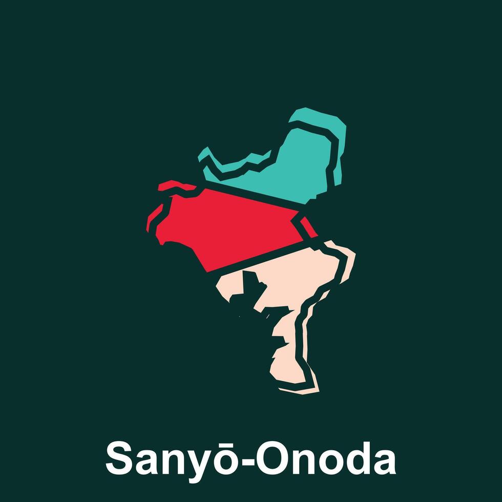 Map City of Sanyo Onoda with names of Japan, map on Green background design template vector