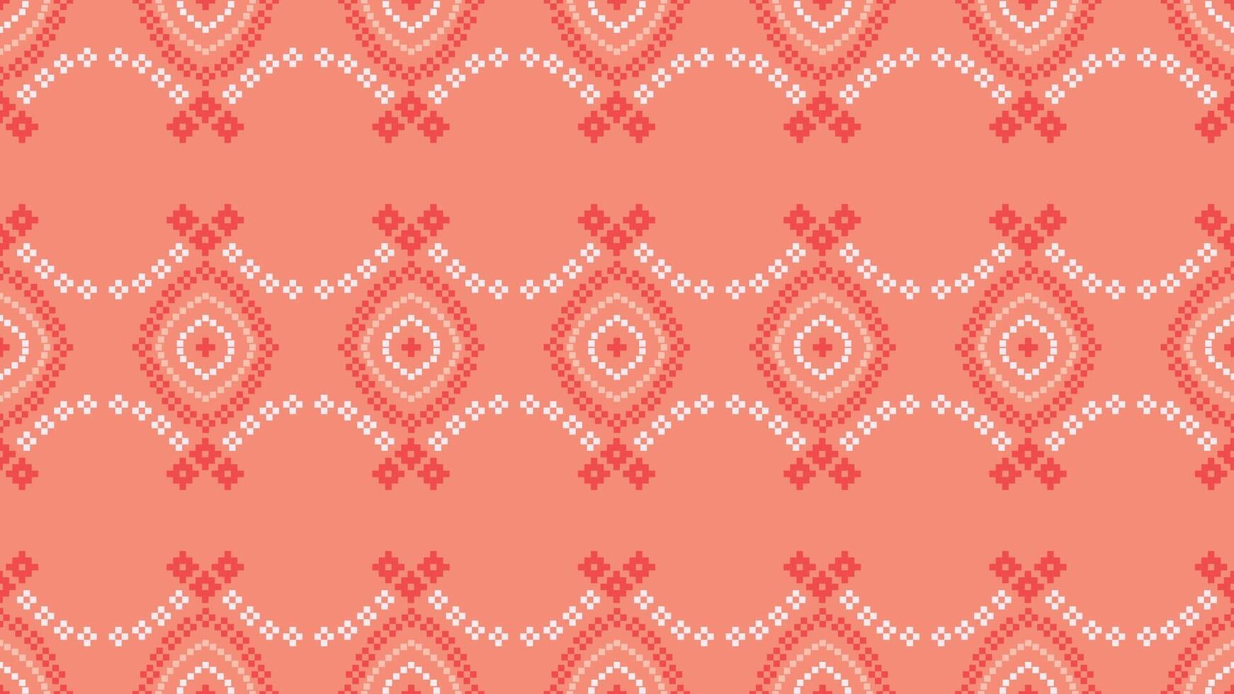 Ethnic geometric fabric pattern Cross Stitch.Ikat embroidery Ethnic oriental Pixel pattern rose pink gold background. Abstract,vector,illustration. Texture,clothing,scarf,decoration,silk wallpaper. vector
