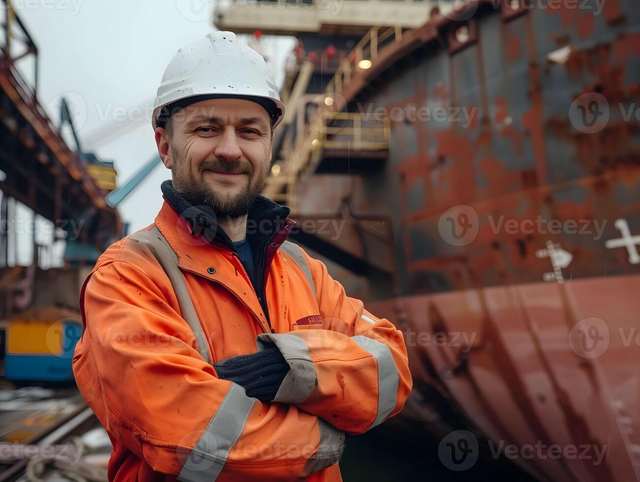 AI generated Marine engineer at the shipyard photo