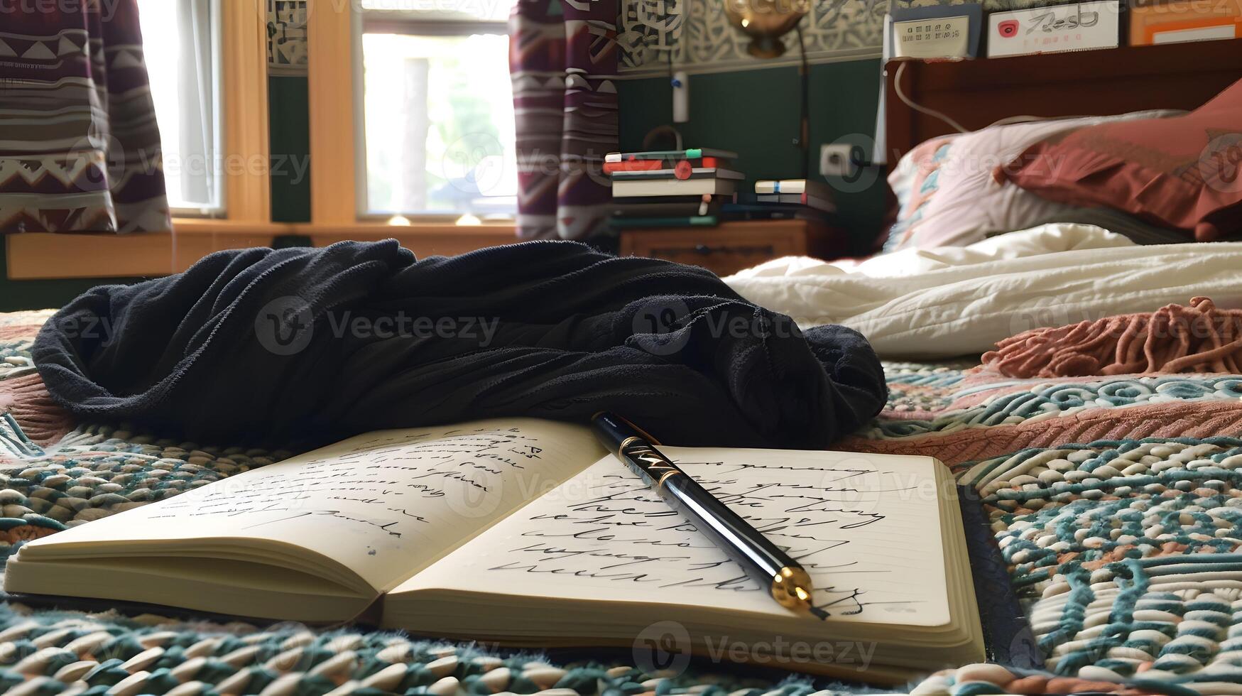 AI generated Morning journaling by the bedside photo