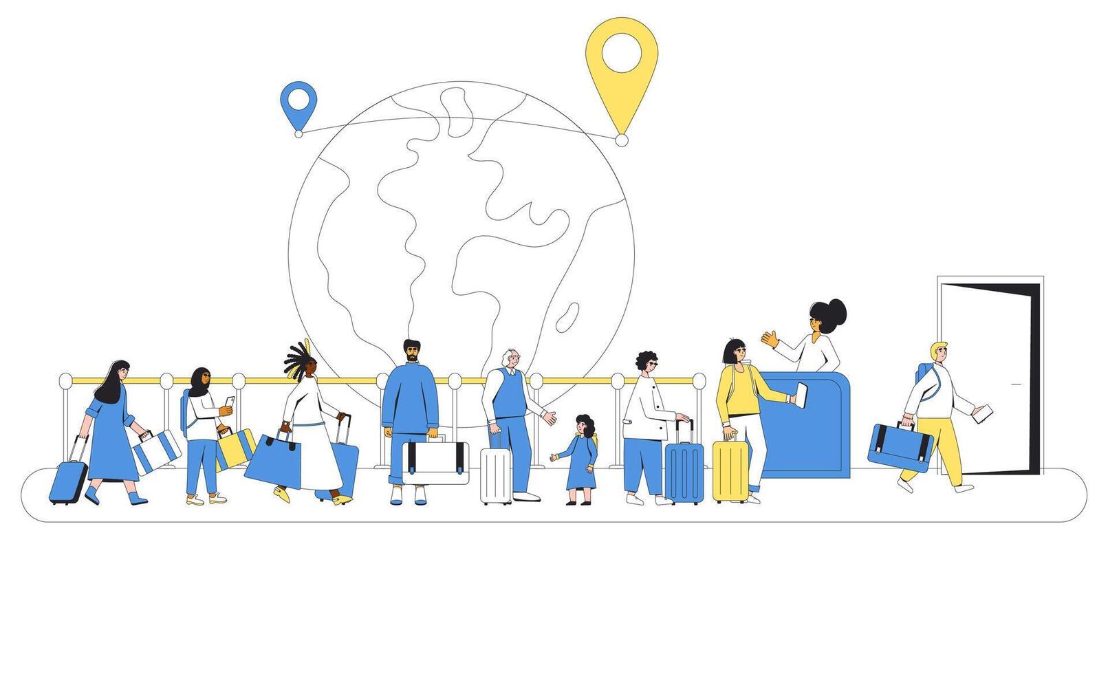 International migration. Immigrants queue. vector