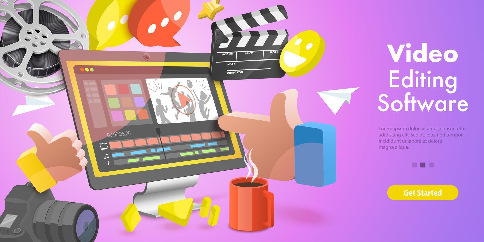 3D Conceptual Illustration of Video Editing Softwar. vector
