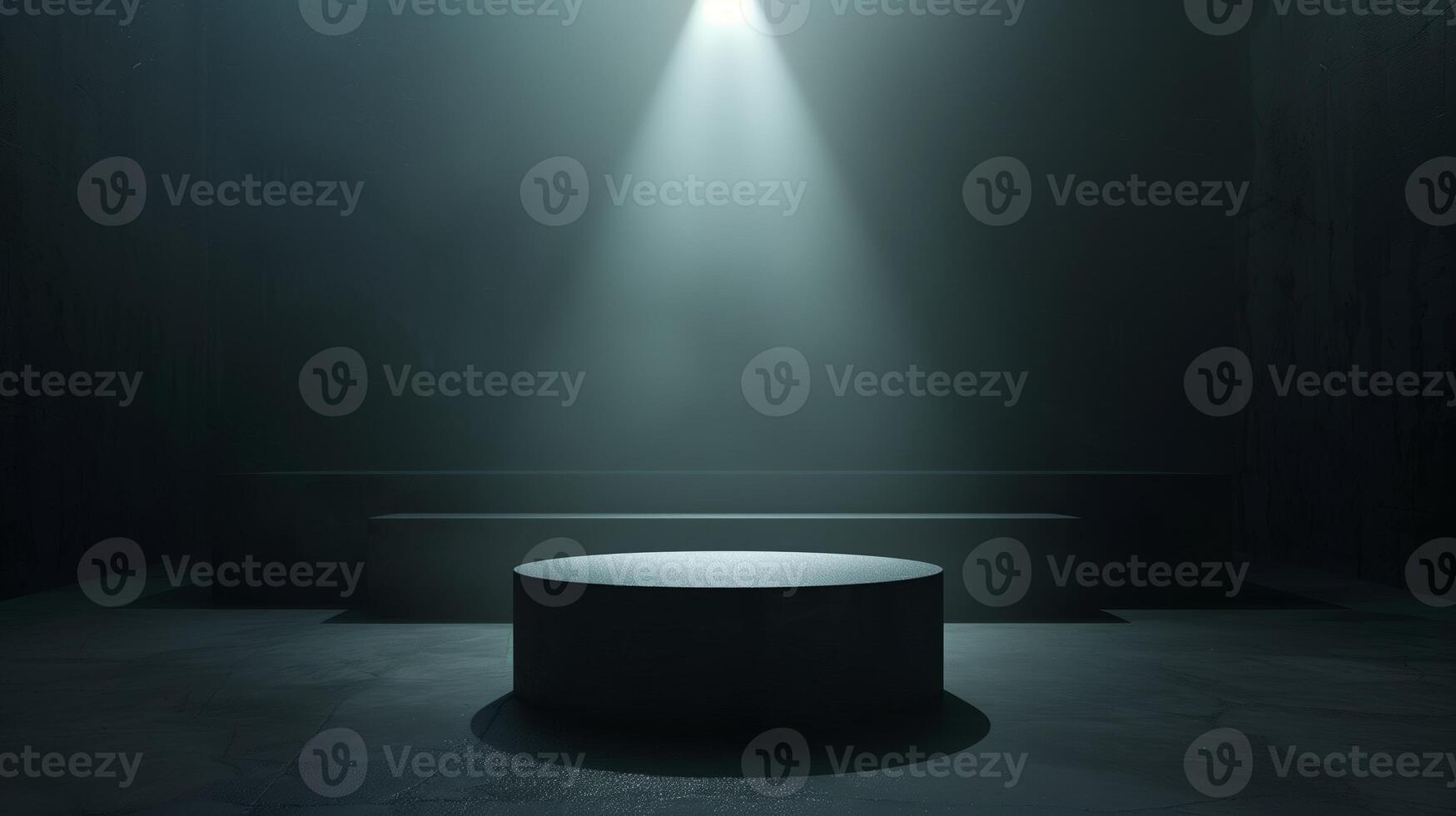 AI generated Dark background with a soft spotligth en the center, a minimalist podium in the center, front side view. Generated by artificial intelligence. photo