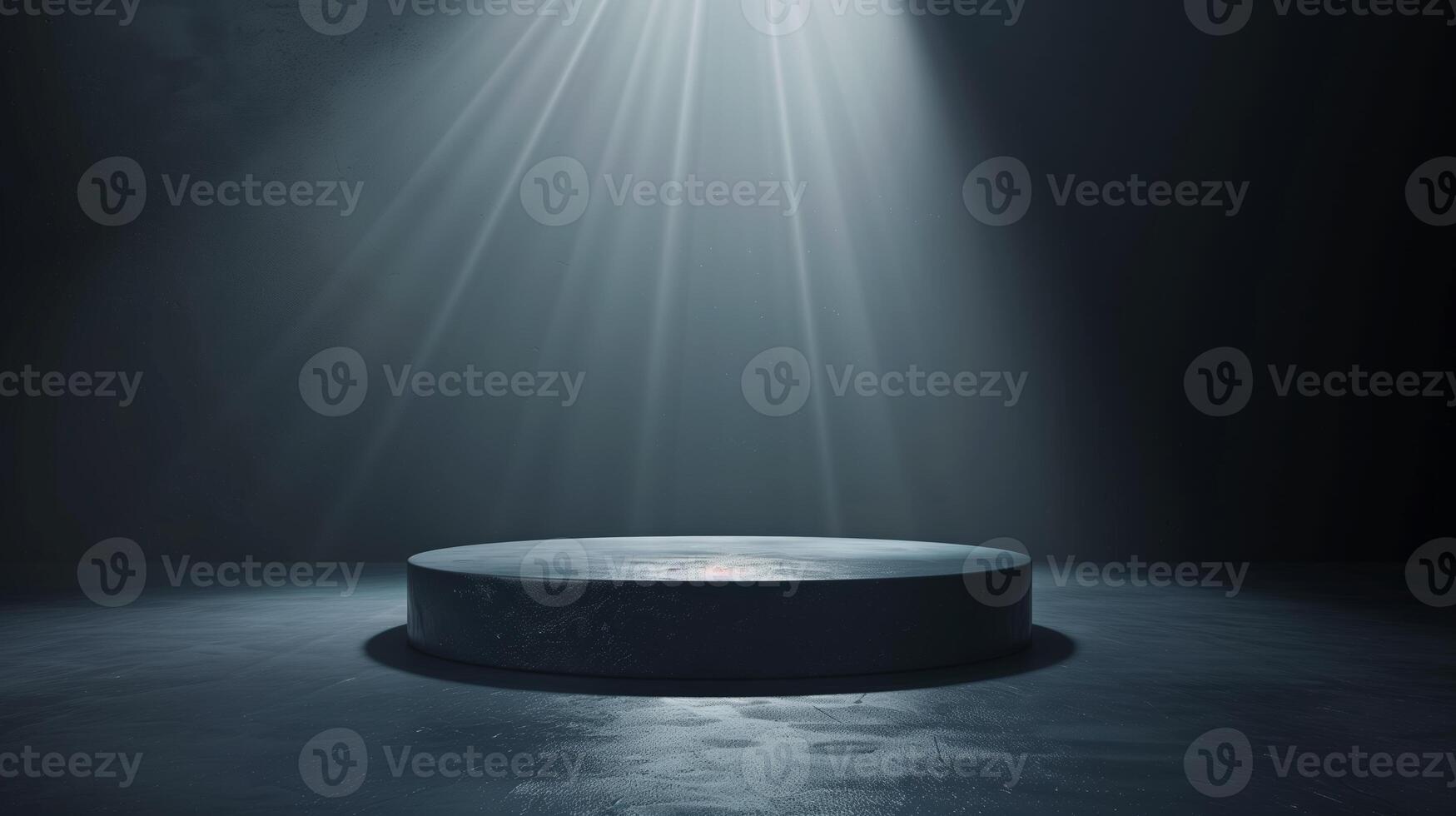 AI generated Dark background with a soft spotligth en the center, a minimalist podium in the center, front side view. Generated by artificial intelligence. photo