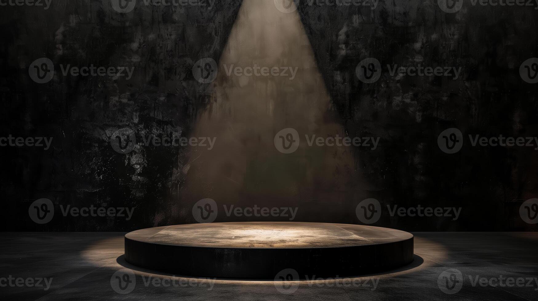 AI generated Dark background with a soft spotligth en the center, a minimalist podium in the center, front side view. Generated by artificial intelligence. photo
