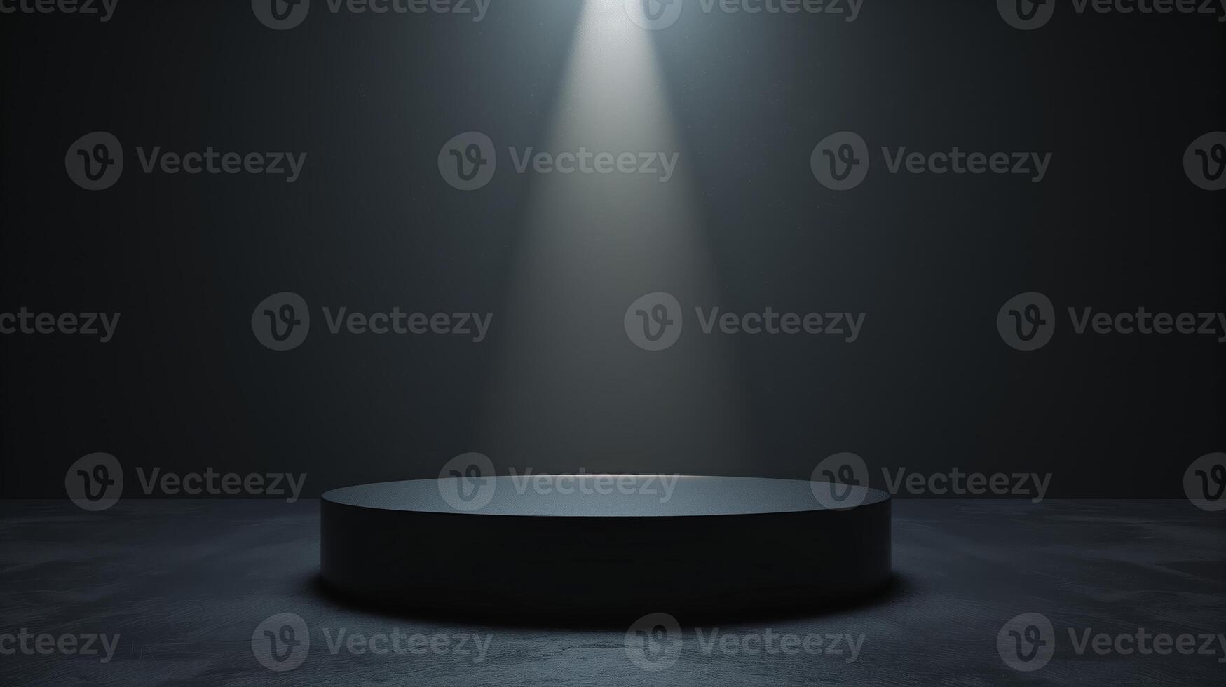 AI generated Dark background with a soft spotligth en the center, a minimalist podium in the center, front side view. Generated by artificial intelligence. photo