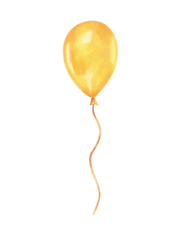 Yellow inflatable flying balloon on a rope.Watercolor and marker illustration.Hand drawn isolated sketch.Clip art of birthday balloon for party invitation for holiday decoration vector