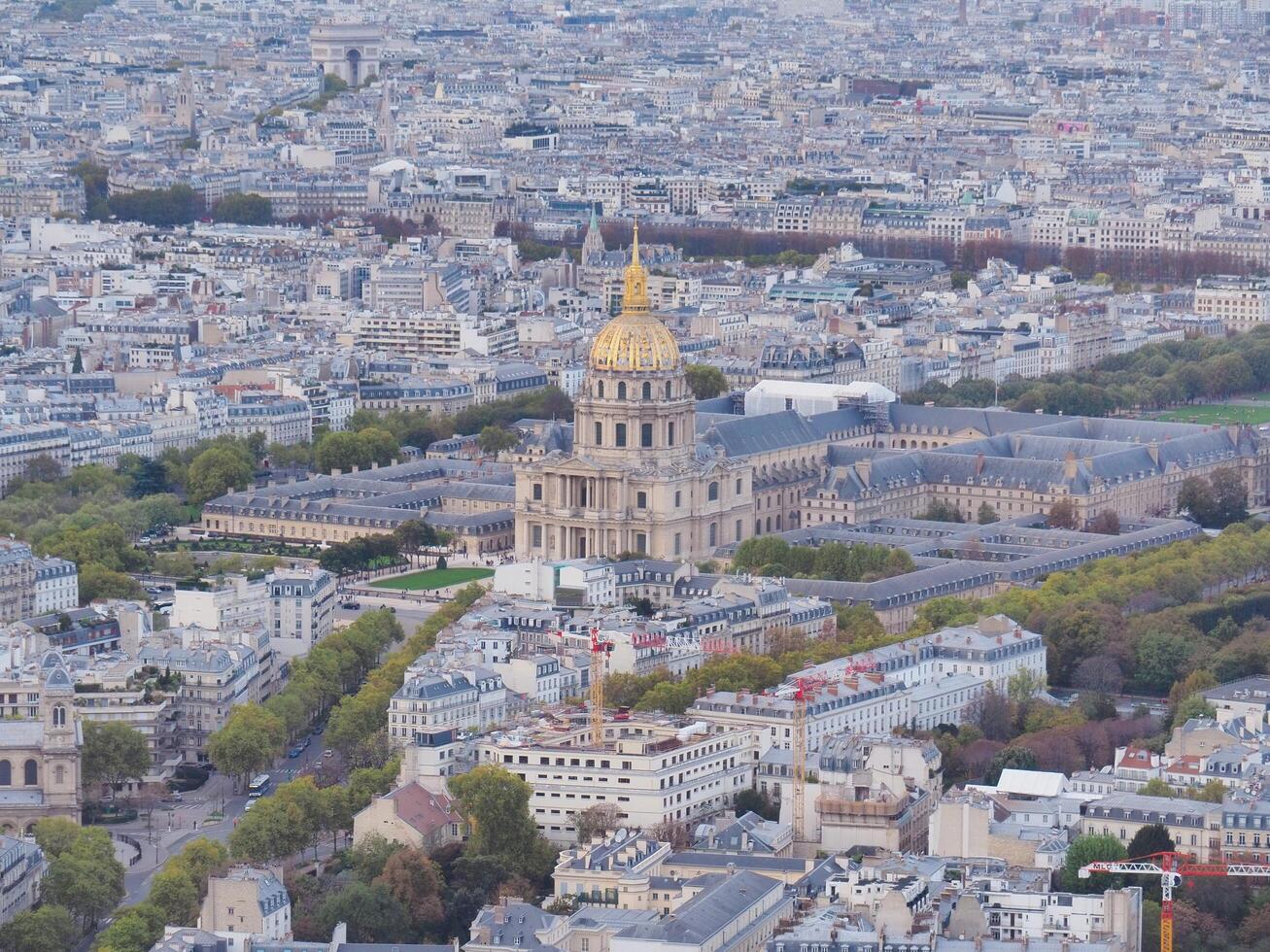 Aerial view of the Hotel des Invalides and the Saint-Louis-des-Invalides church in Paris, France. photo