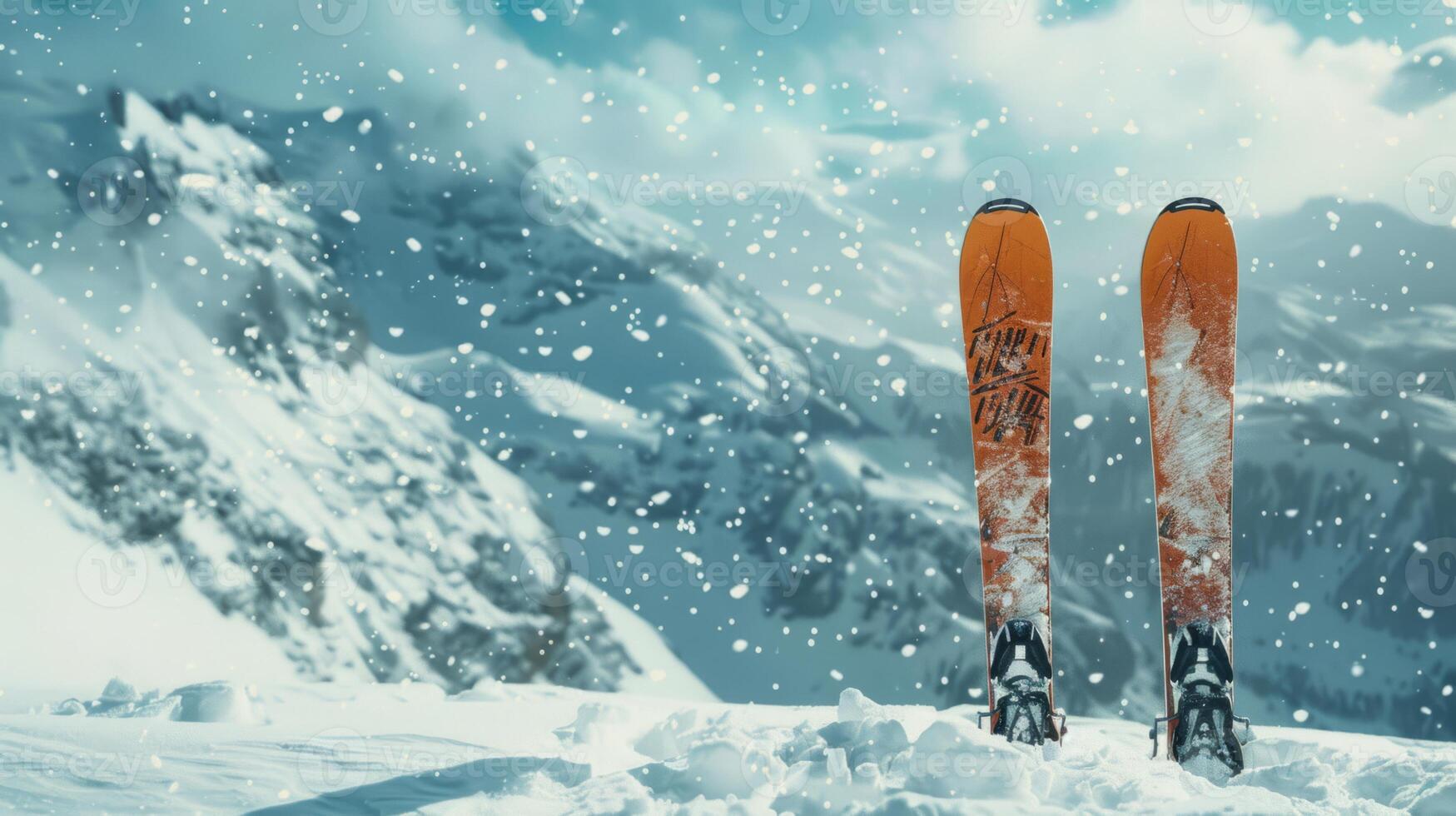 AI generated Ski instructor's skis and poles on a snowy mountain photo