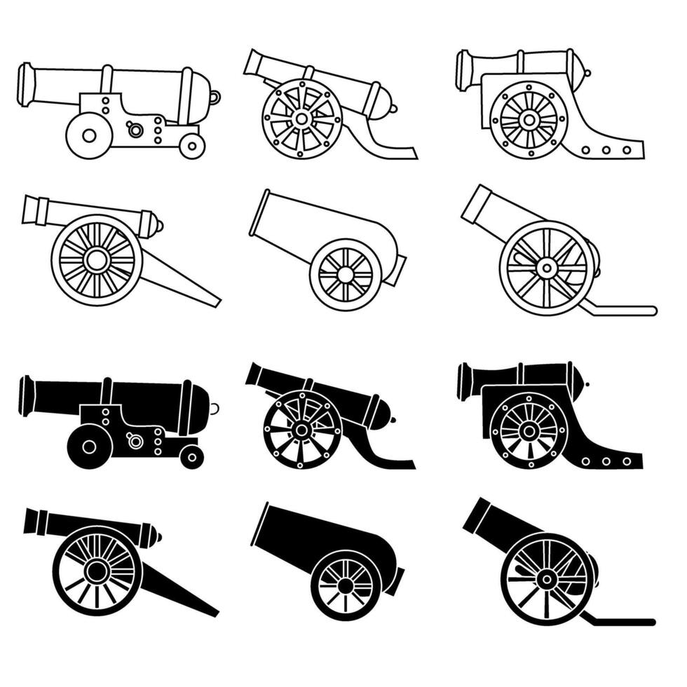 Cannon icon vector set. Artillery illustration sign collction. Weapon symbol or logo.