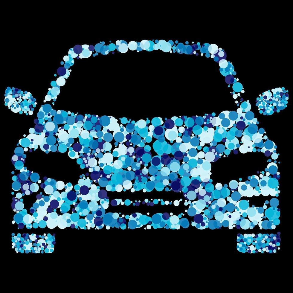 Abstract Blue Dot Mosaic Car Illustration on Black Background shades bubbles vector